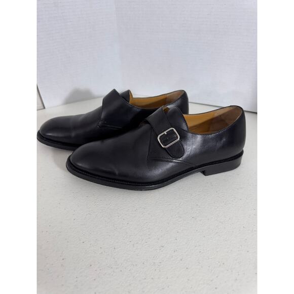 "LANDS END" Leather Black Buckle Shoe Size 10 Slip On Dress Shoes Mens - Picture 4 of 10